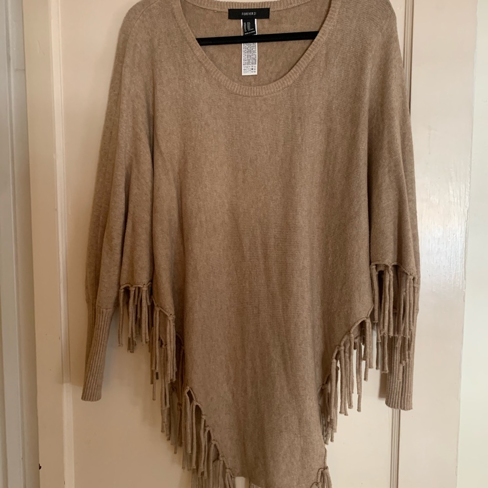 Fringed Poncho Sweater
